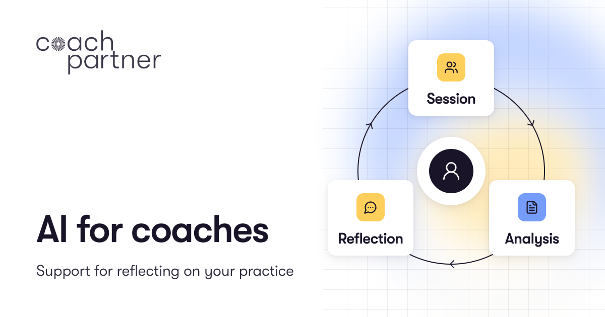 CoachPartner cover “AI for coaches: support for reflecting on your practice”, with a cycle of session, analysis and reflection around the coach.